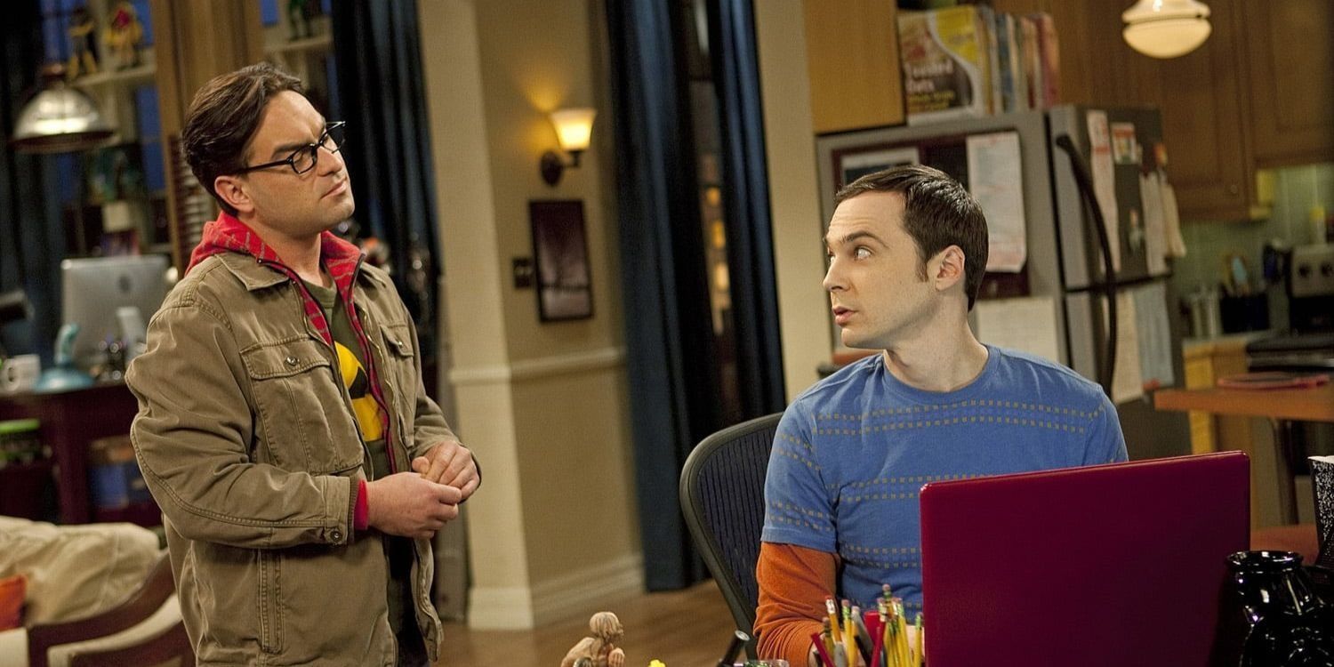 Sheldon and Leonard talk seriously in their apartment on The Big Bang Theory 