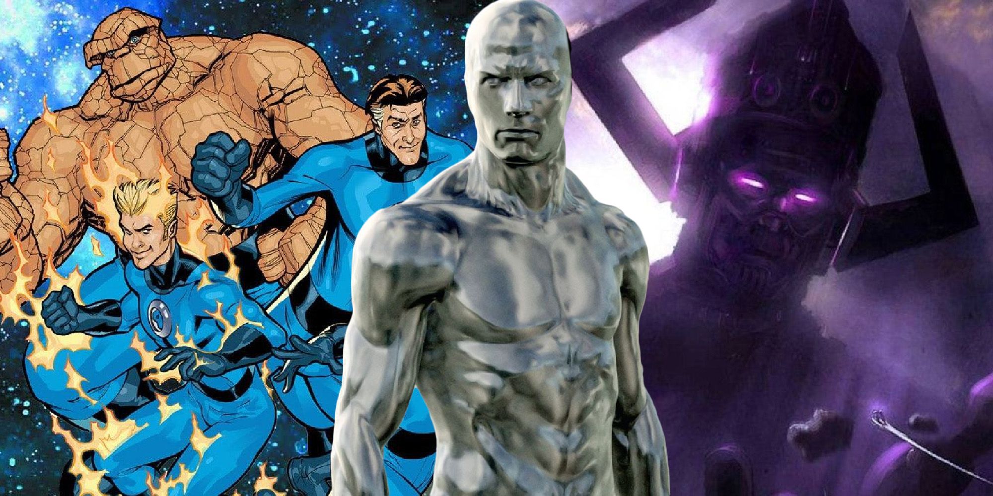 Custom image of Silver Surfer, the Fantastic Four, and Galactus side by side.