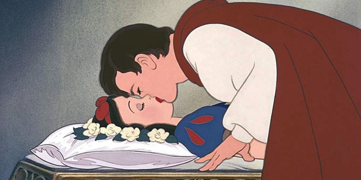 The Prince revives Snow White with a kiss in the Disney movie