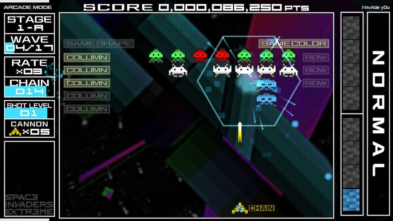 A screenshot of Space Invaders Extreme on Nintendo Switch.