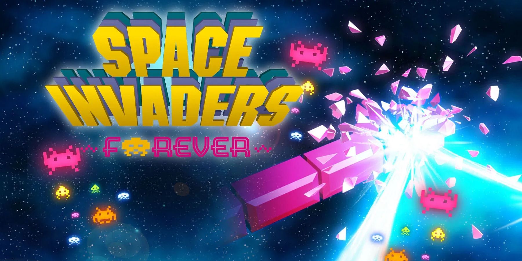 The logog and title screen for Space Invaders Forever on Nintendo Switch.