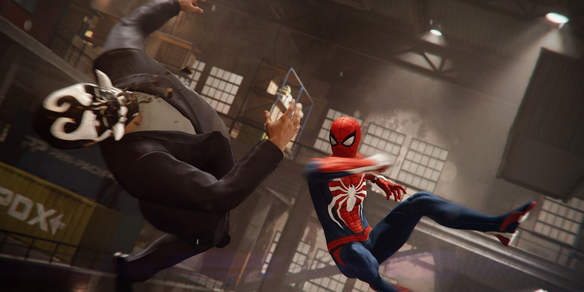 Spider-Man punches one of Mister Negative's goons