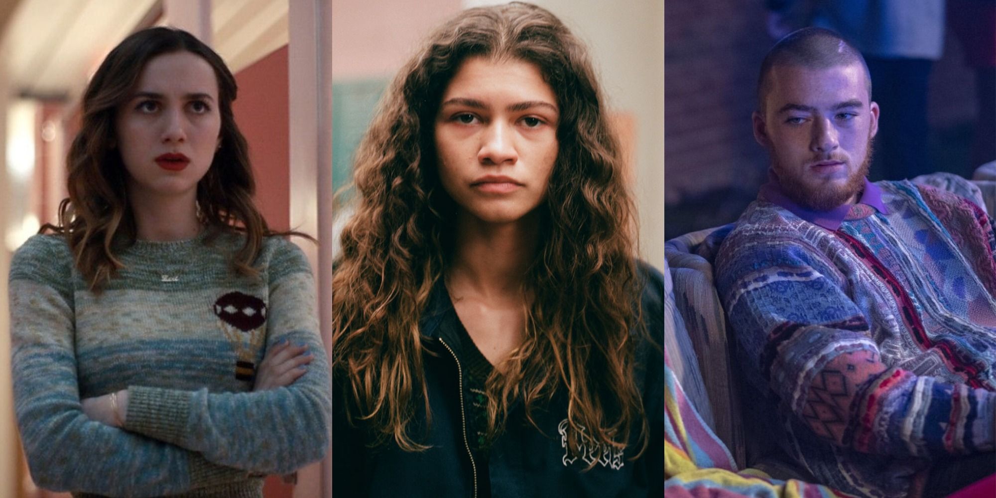 Split image of Lexi, Rue and Fezco from Euphoria