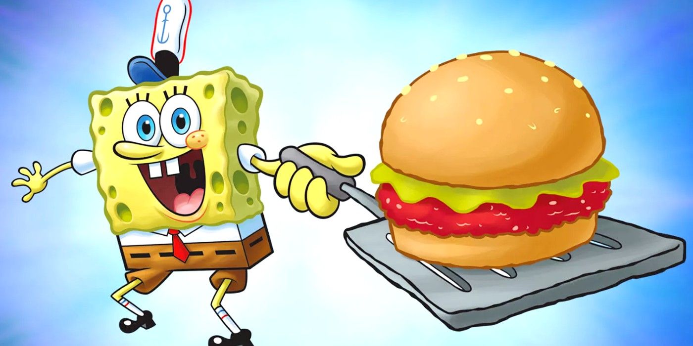 SpongeBob SquarePants serves a Krabby Patty