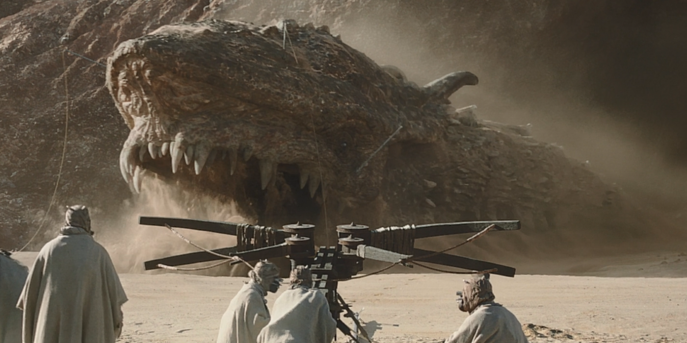 A Krayt Dragon from Star Wars looking terrifying