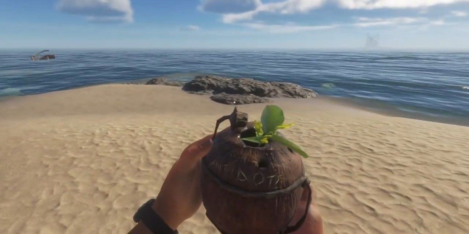 A player drinks a poison antidote to negate any negative side effects in Stranded Deep