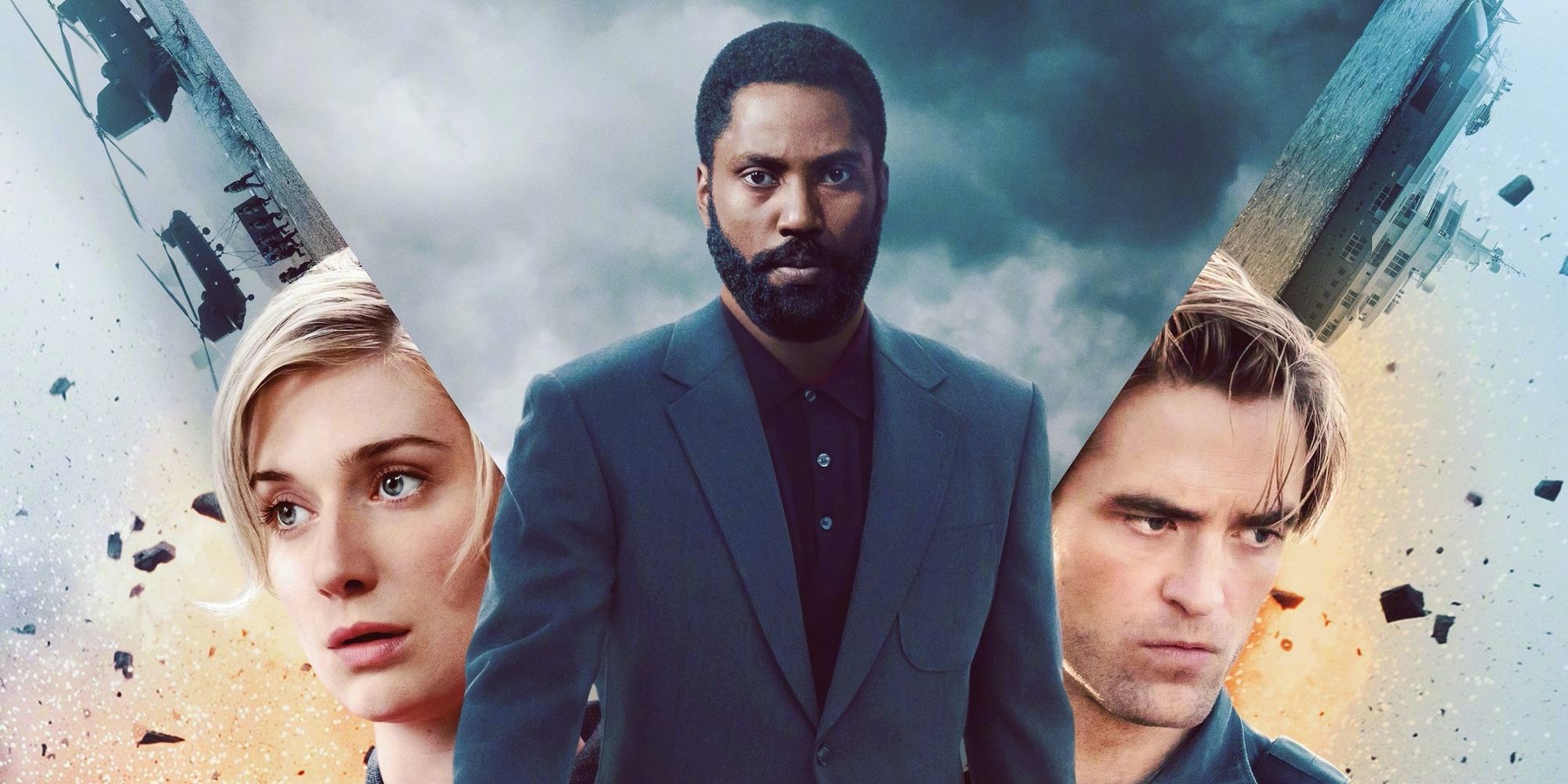 Poster for Tenet featuring lead stars Elizabeth Debicki, Robert Pattinson, John David Washington