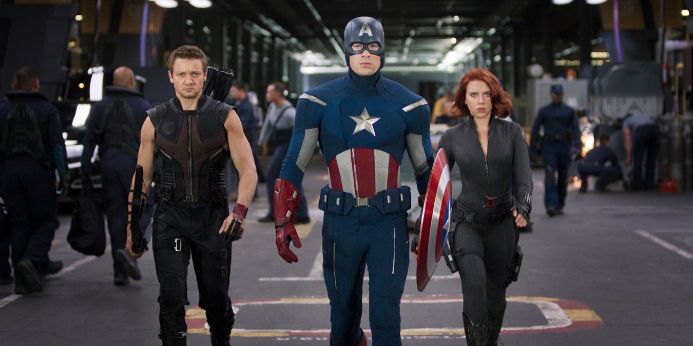 The Avengers' Captain America, Black Widow and Hawkeye in the 2012 movie