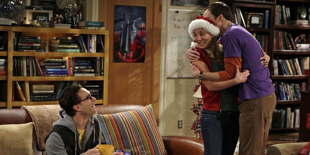 Sheldon hugs Penny in The Big Bang Theory