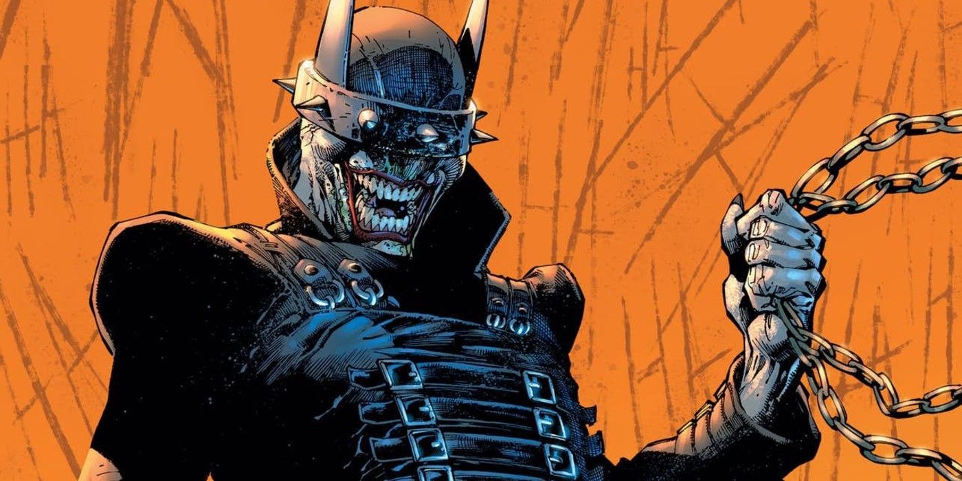The Batman Who Laughs wearing a spikey helmet and armour