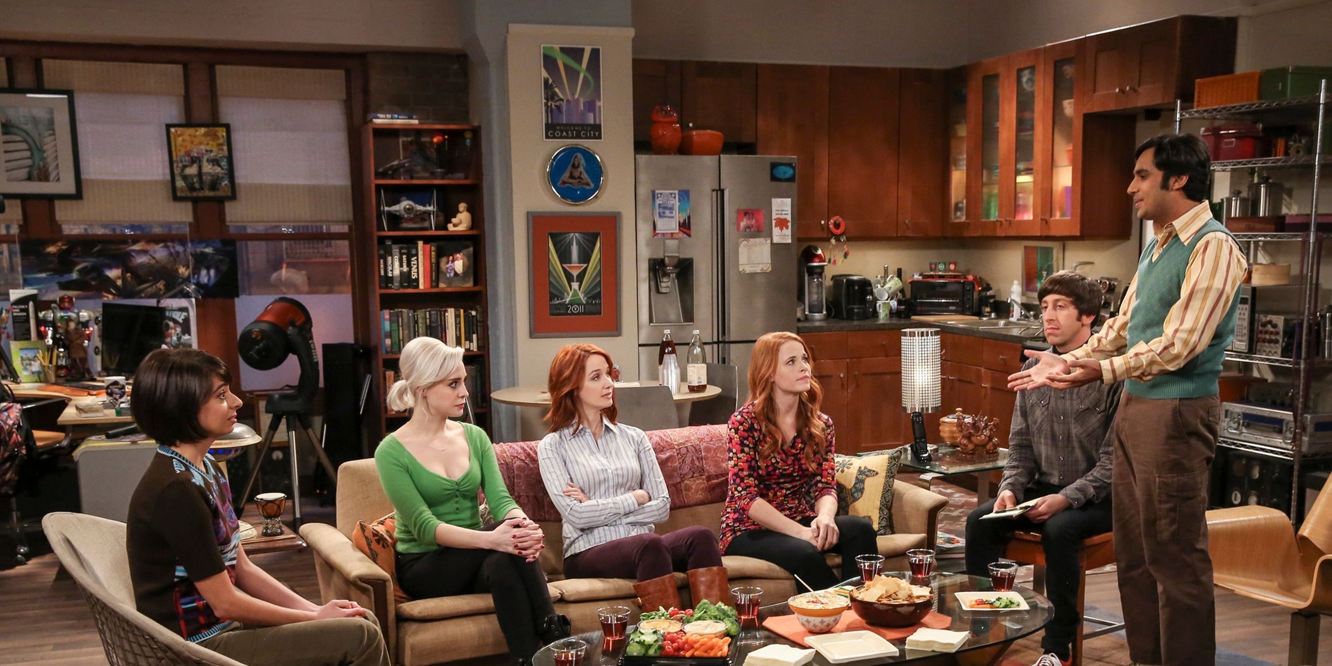 Raj and Howard in Raj's apartment with Raj's ex-gfs on TBBT