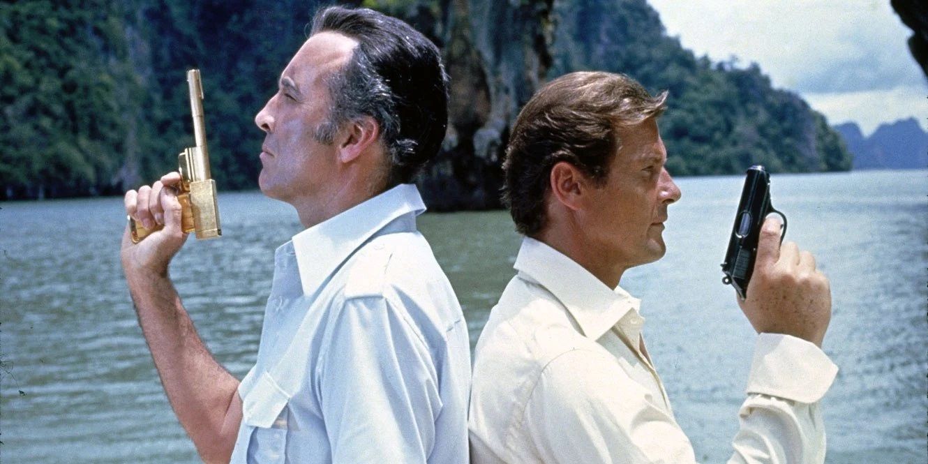 Roger Moore and Christopher Lee in the climactic duel of The Man with the Golden Gun