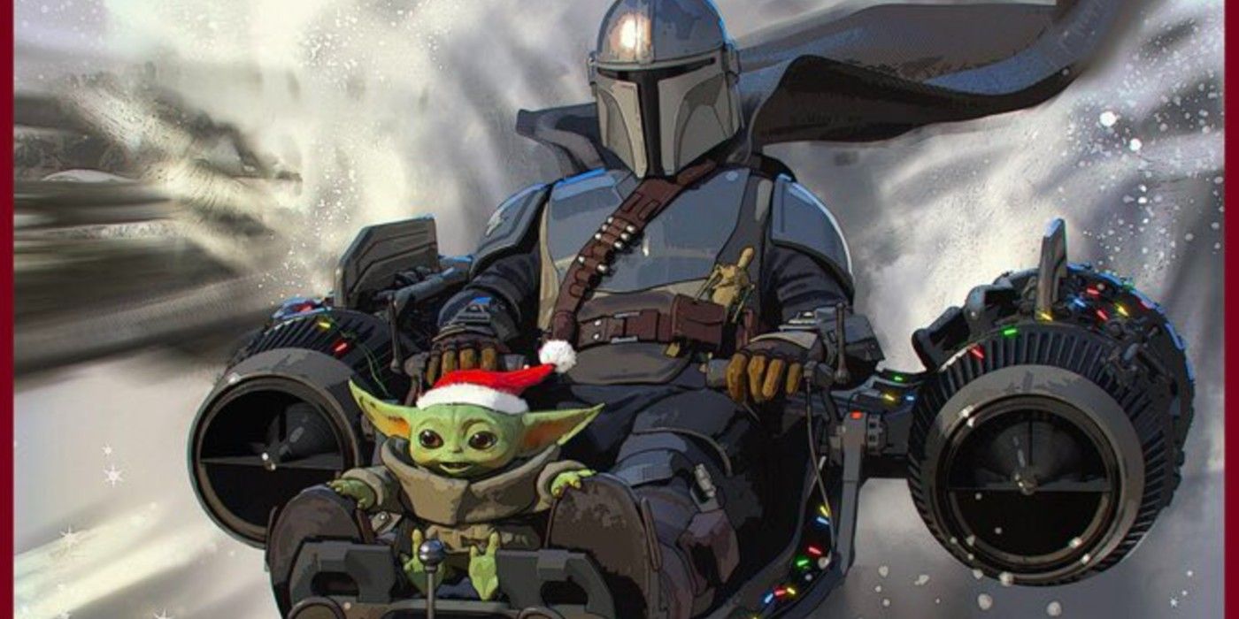 The Mandalorian and Grogu on Lucasfilm's holiday card