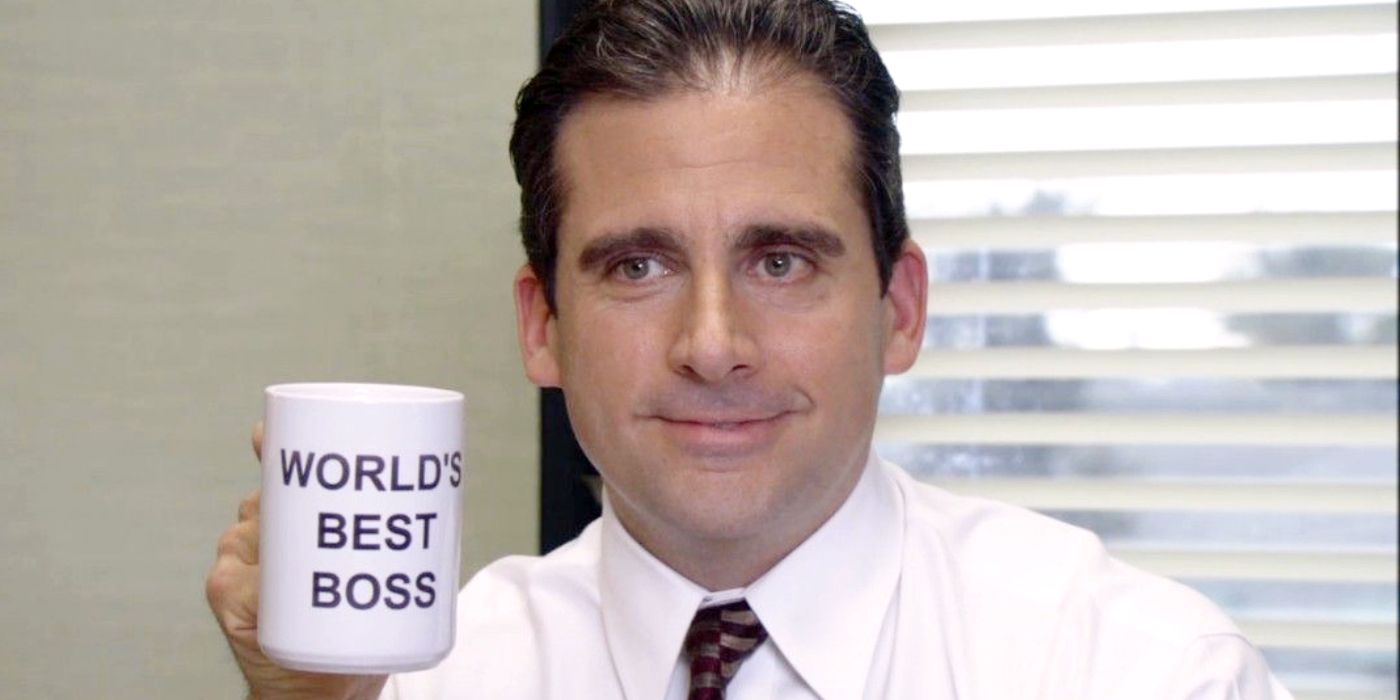 Michael Scott with his best boss mug