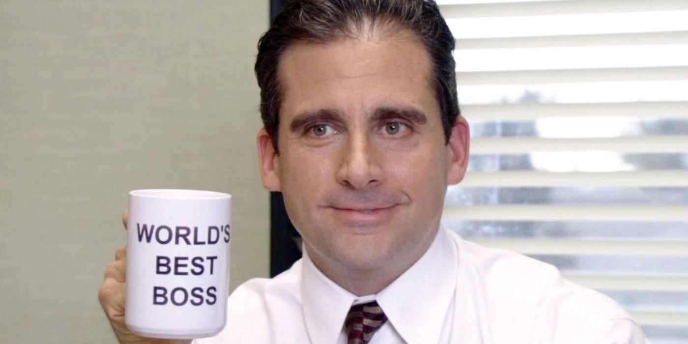 The Office, Steve Carell as Michael Scott holding a 'world's best boss' mug