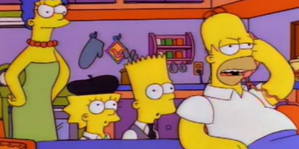 Homer, Marge, Bart, and Lisa in the Simpsons episode &quot;Team Homer.&quot;