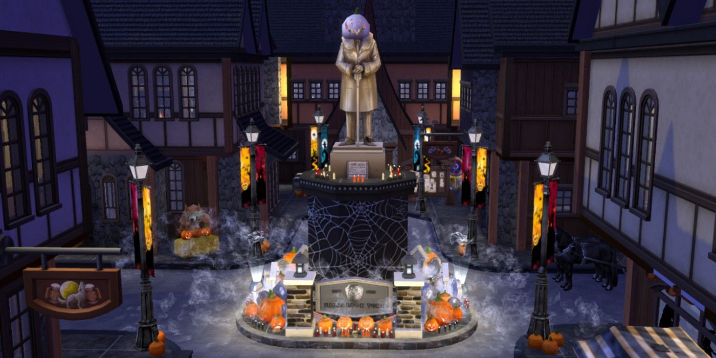 The town square in The Sims 4 Halloween Town Custom Content Pack by SimDoughnut
