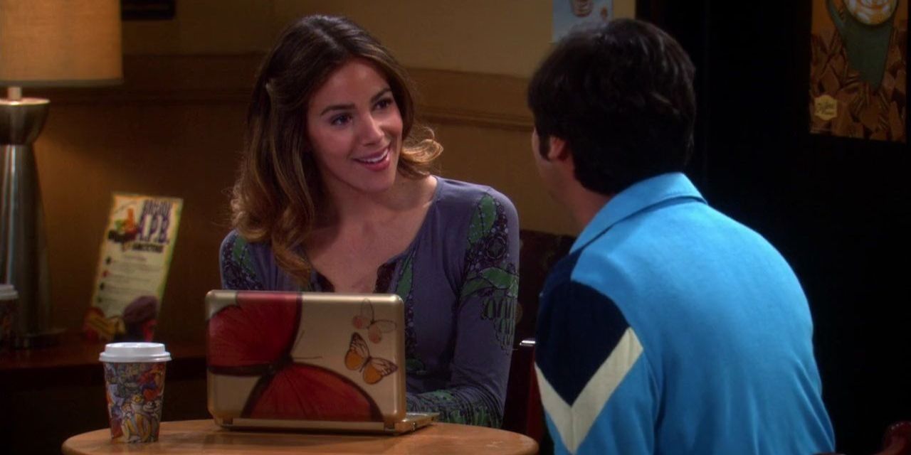Raj talking to a woman in the cafe on TBBT