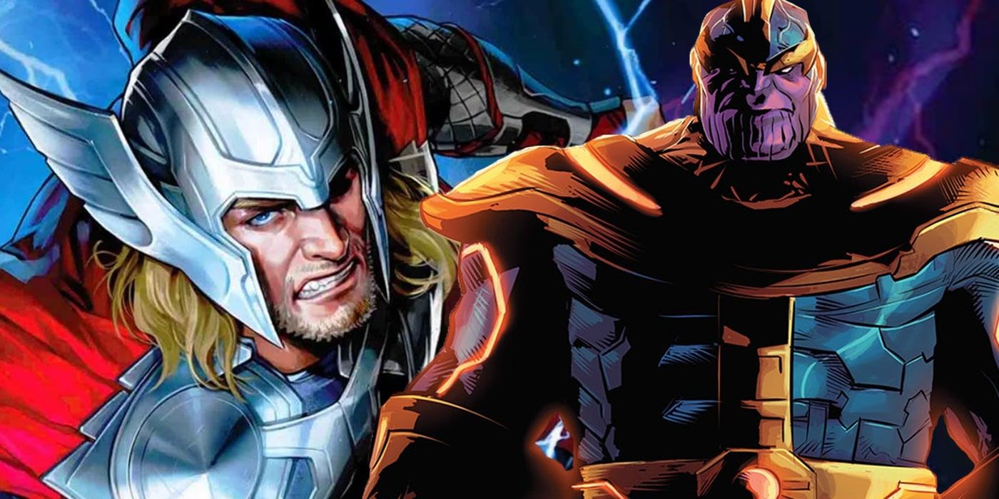 A collage of Thor and Thanos in Marvel comics