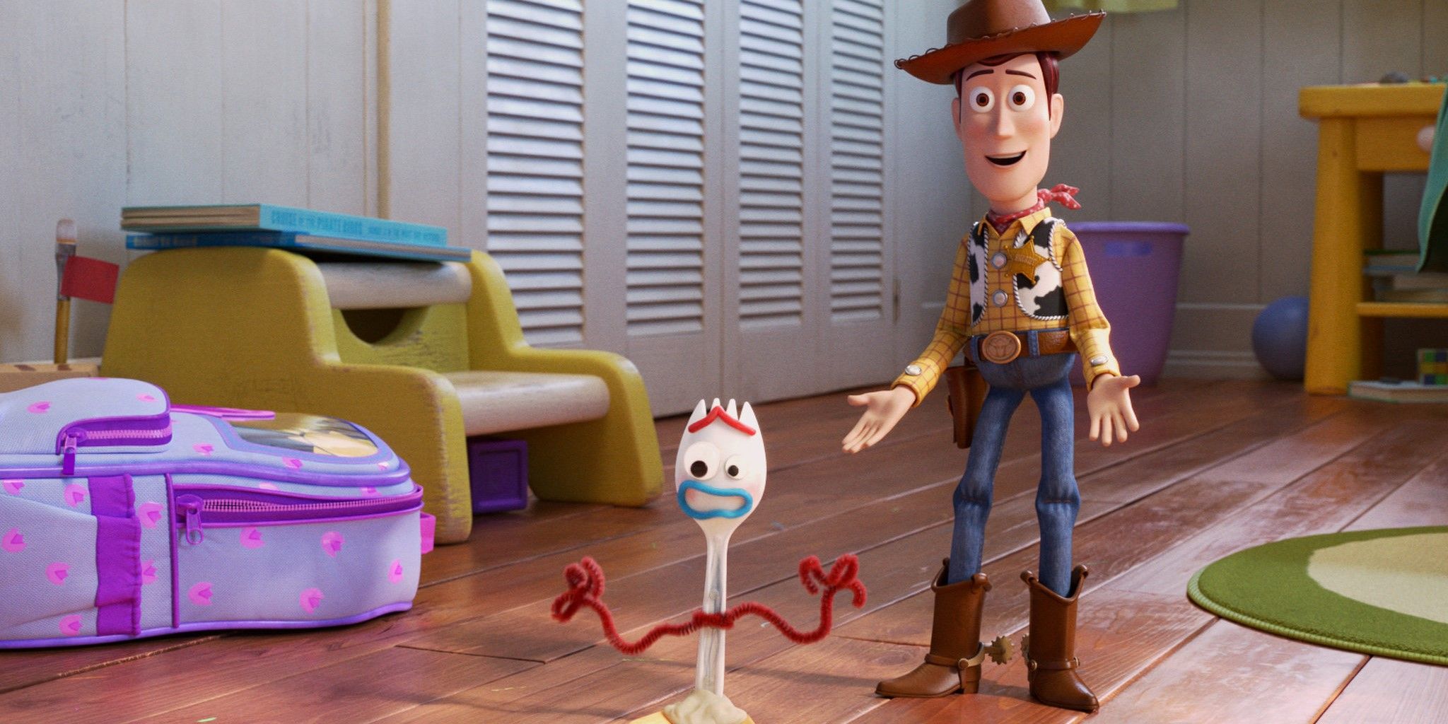 Woody introduces Forky to the gang in Toy Story 4