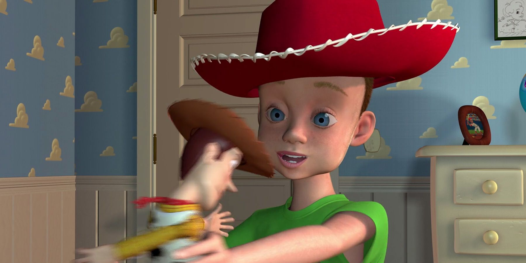 Andy brinca com Woody em Toy Story 1