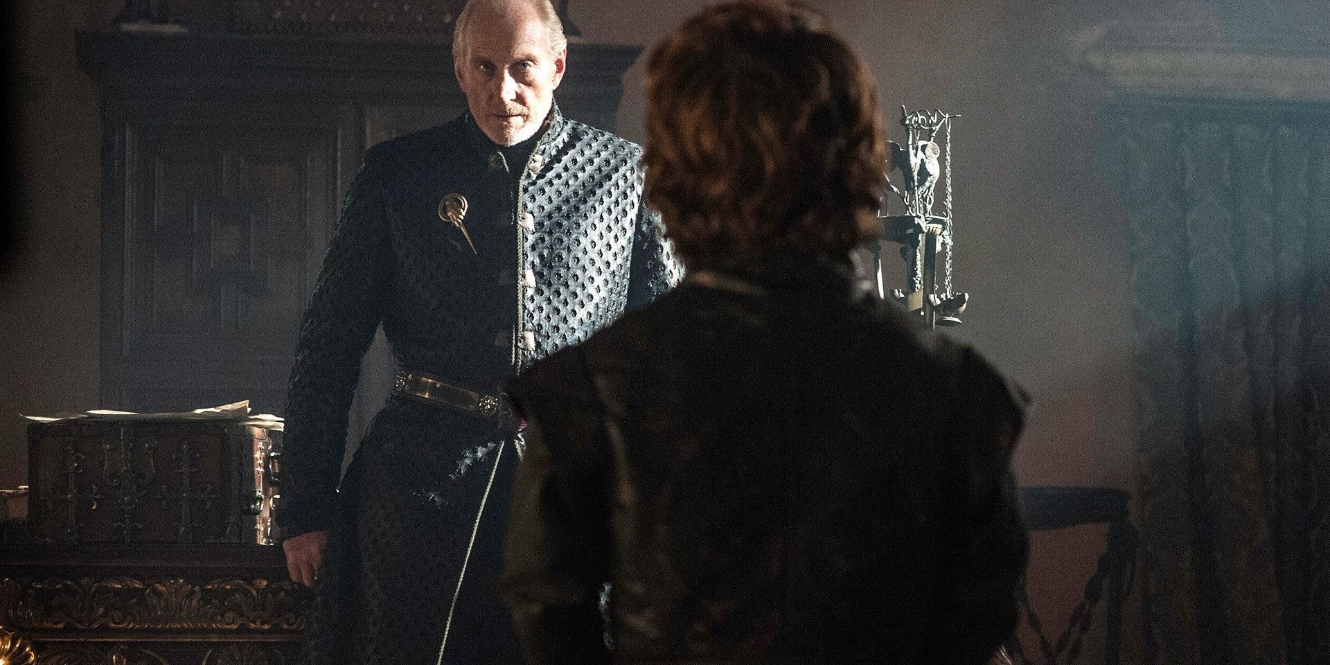 Tywin Lannister lectures Tyrion in Game of Thrones