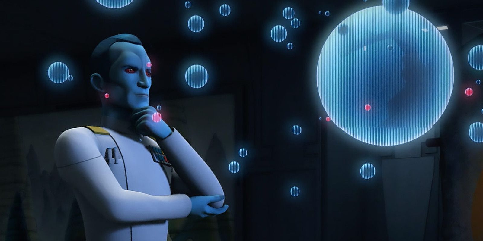 Grand Admiral Thrawn studies planets in Star Wars Rebels