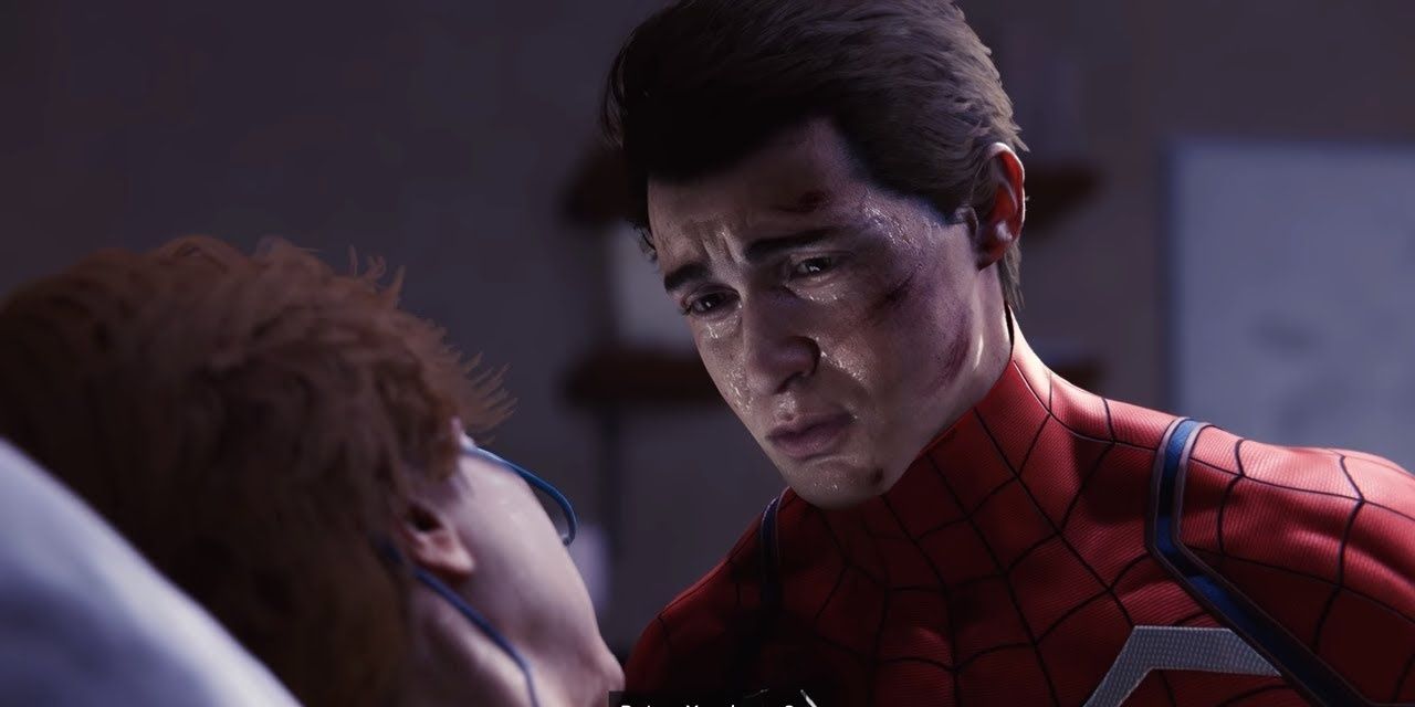 Peter cries over the death of Aunt May