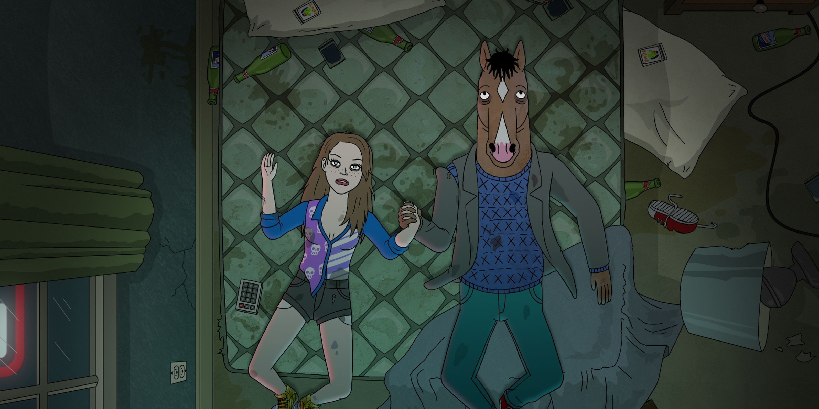 Bojack and Sarah Lynn laying on a bed together