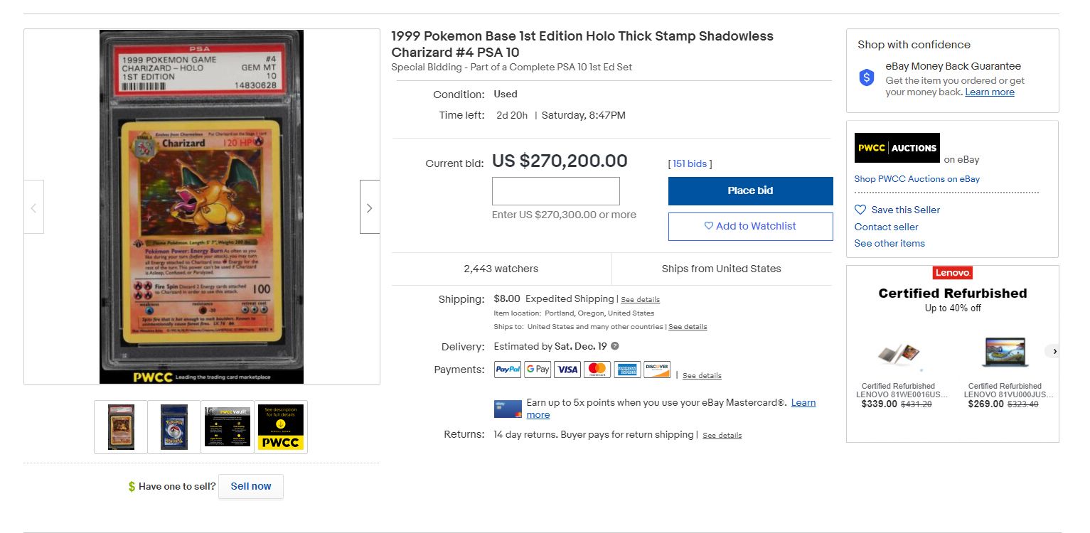 charizard pokemon card ebay auction