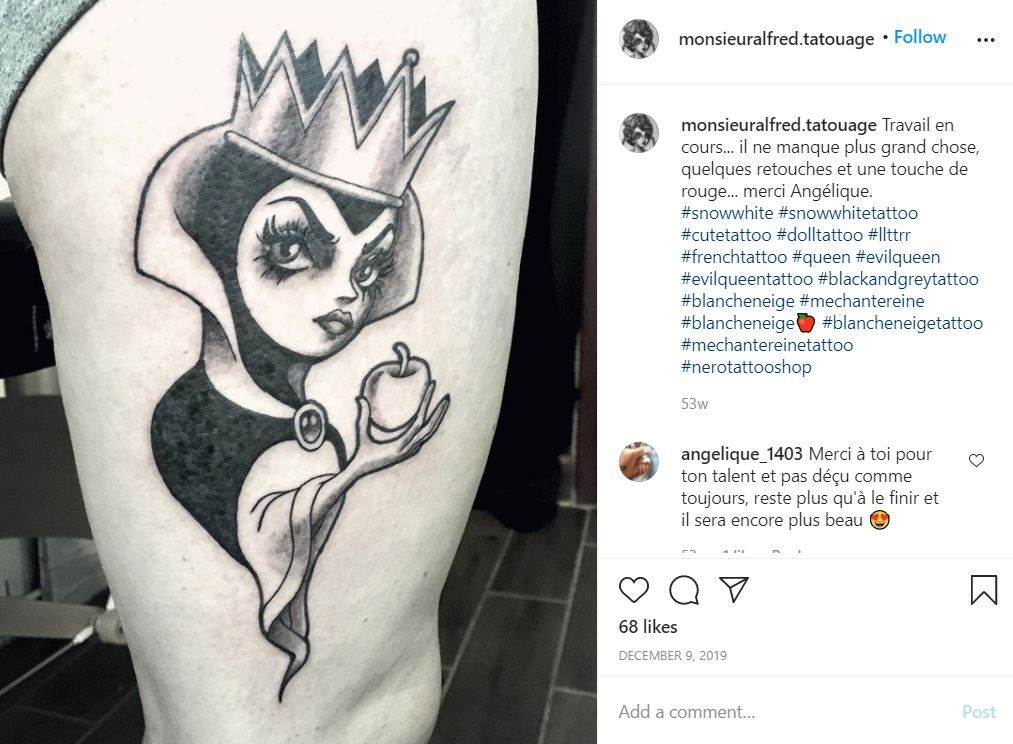 Snow White tattoo | Snow white tattoos, Mirror tattoos, Chest tattoo flowers