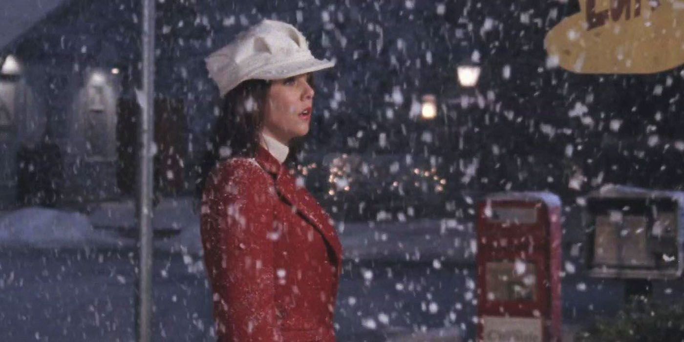 Lorelai voor Luke in de sneeuw in Gilmore Girls