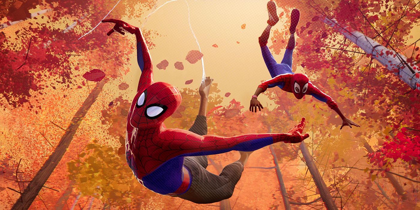 Miles Morales and Spider-Man training in Into The Spider-Verse.