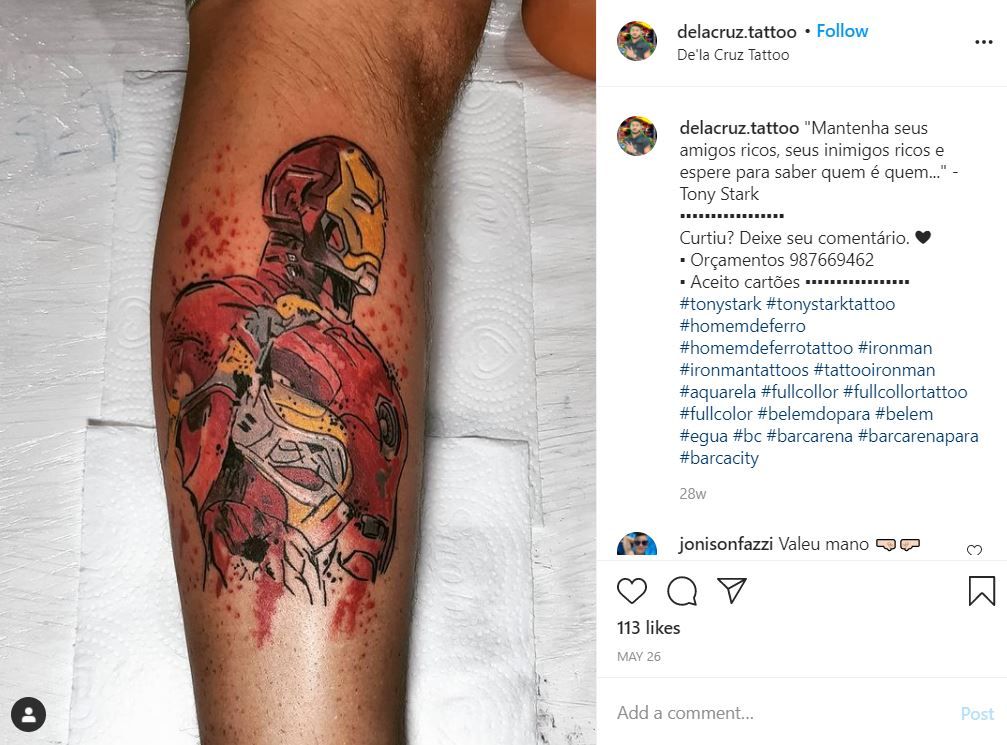 Iron Man tattoo by De'la Cruz Tattoo on Instagram