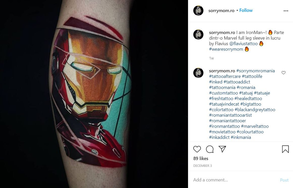 Iron man tattoo by Flavius Tattoo on Instagram