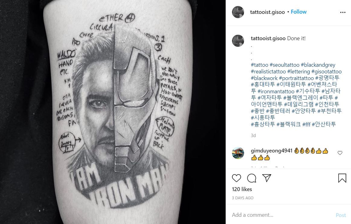 Iron Man tattoo by tattooist.giso on instagram