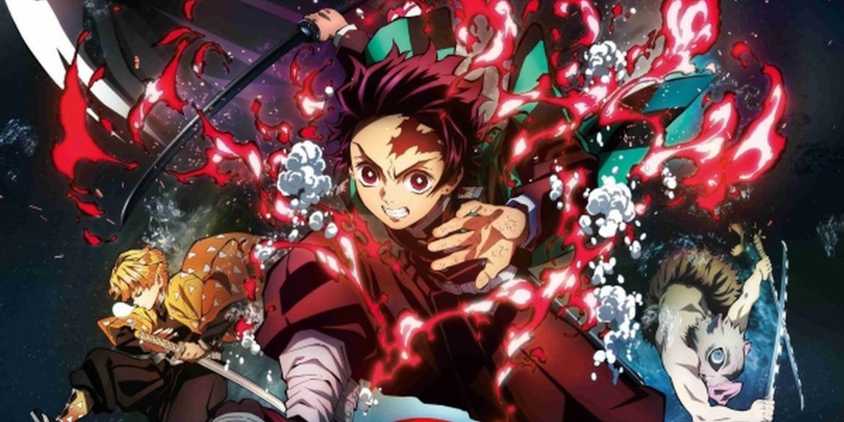 Demon Slayer: Mugen Train key art featuring a collage of the main cast.