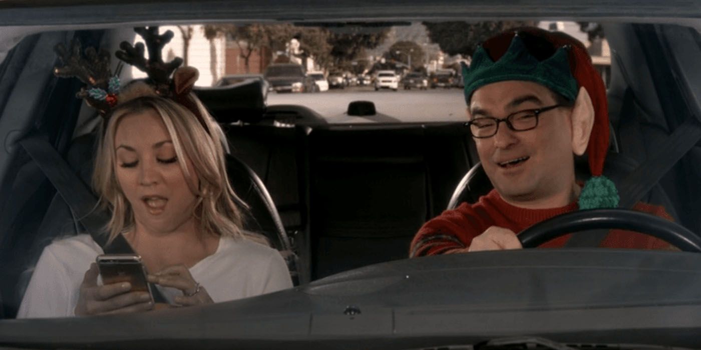 Penny and Leonard in the car to get a tree 
