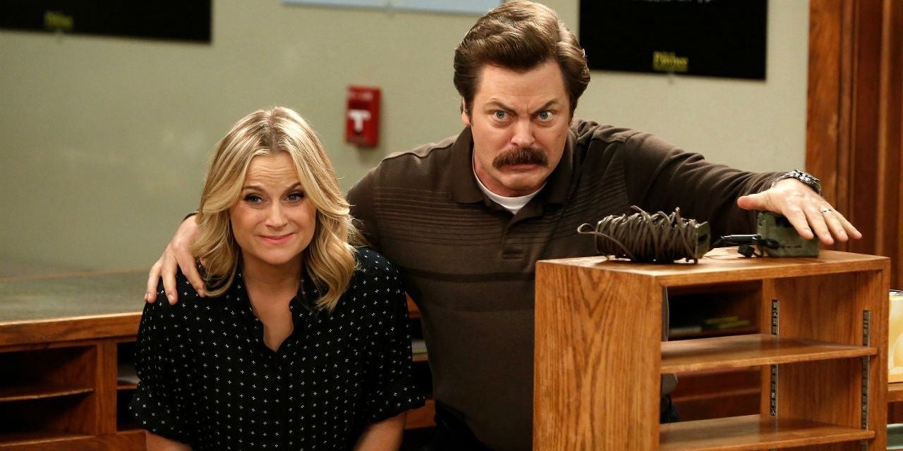 Ron showing Leslie his craftsmanship in Parks and Rec