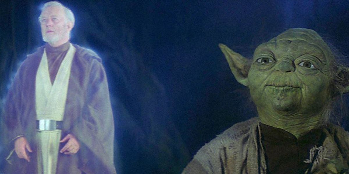 Obi-Wan Kenobi's ghost with Yoda on Dagobah in The Empire Strikes Back