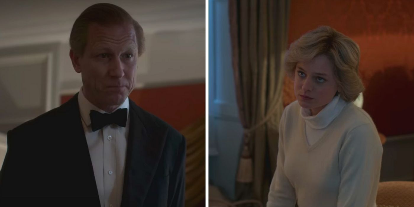 philip and diana talking at christmas - the crown - season four