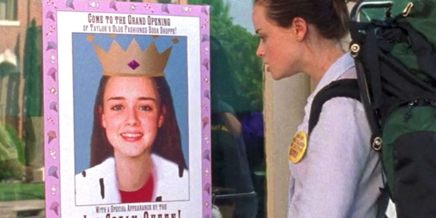 Rory looking at a poster of her as the ice-cream queen in Gilmore Girls