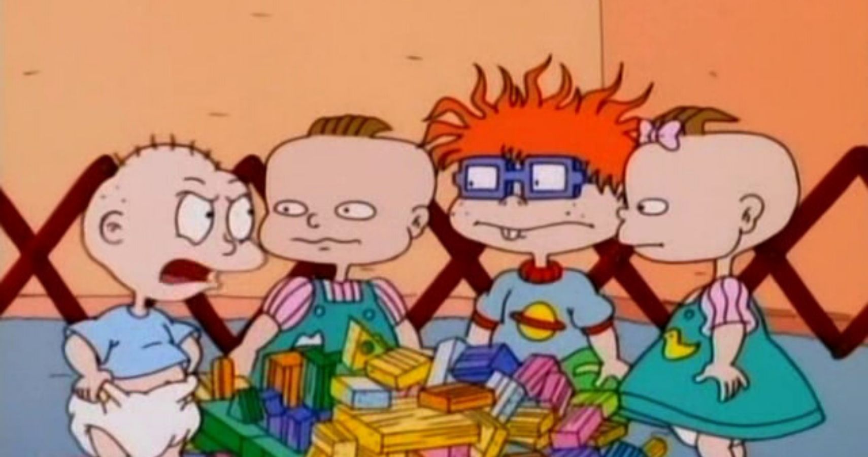 the rugrats: Tommy with his friends talking