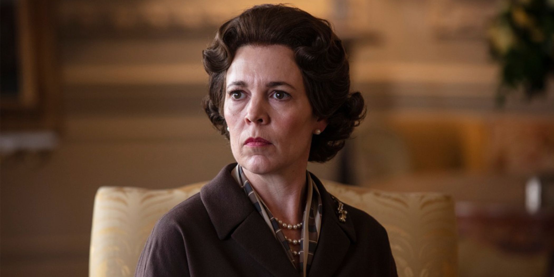 Queen Elizabeth II looking angry in The Crown.