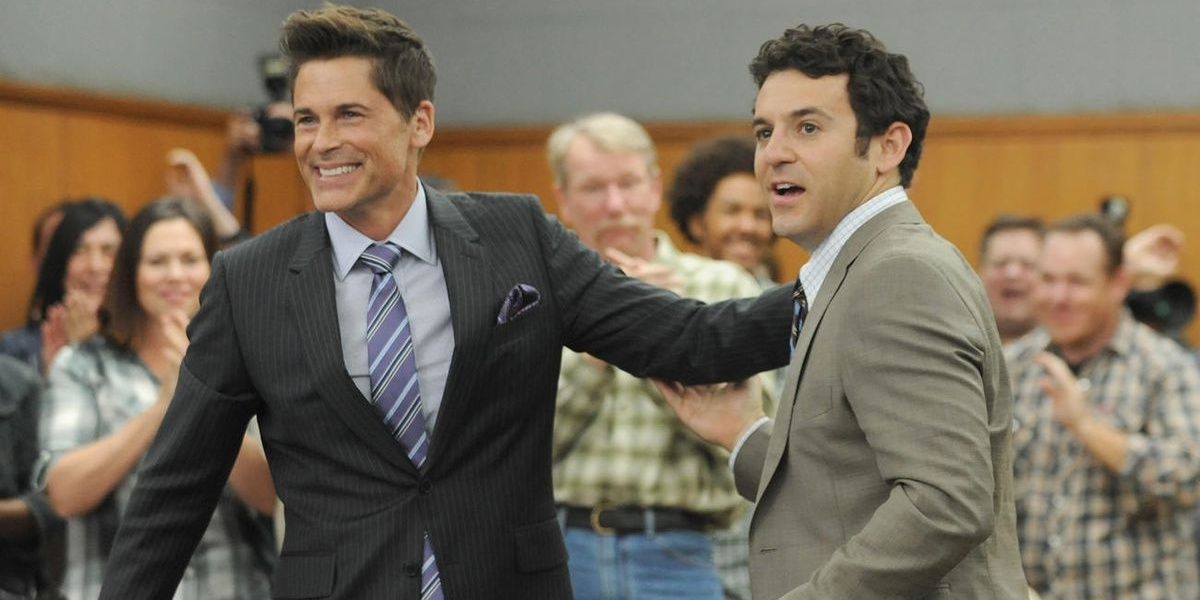 Dean and Stewart in courtroom on The Grinder