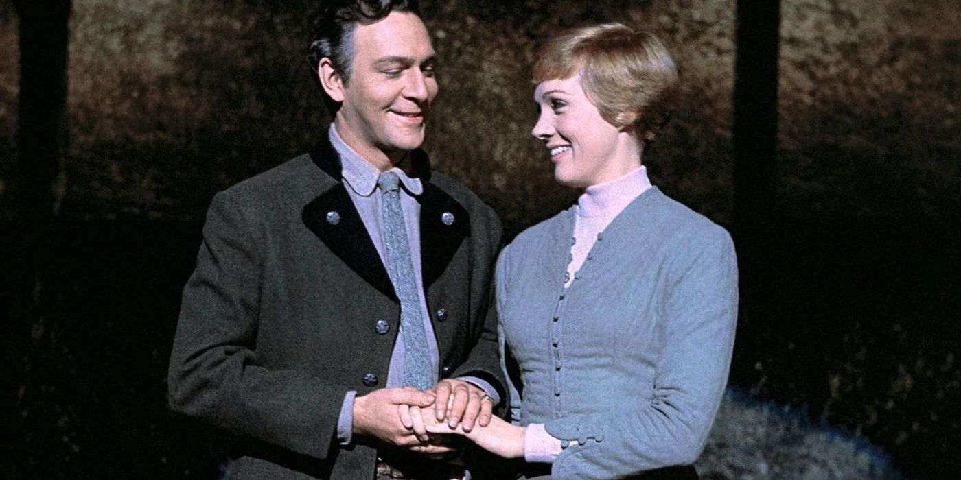 Christopher Plummer and Julie Andrews as Captain and Maria on stage.