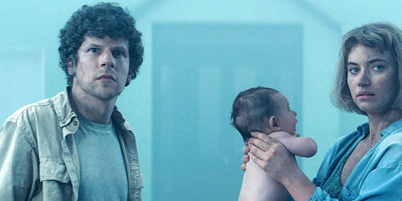 Jesse Eisenberg and Imogen Poots with a baby in Vivarium 2020