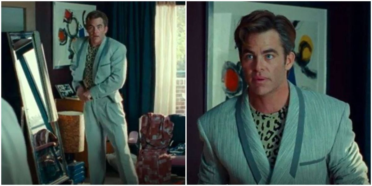 Steve Trevor (Chris Pine) first outfit change in Wonder Woman 1984