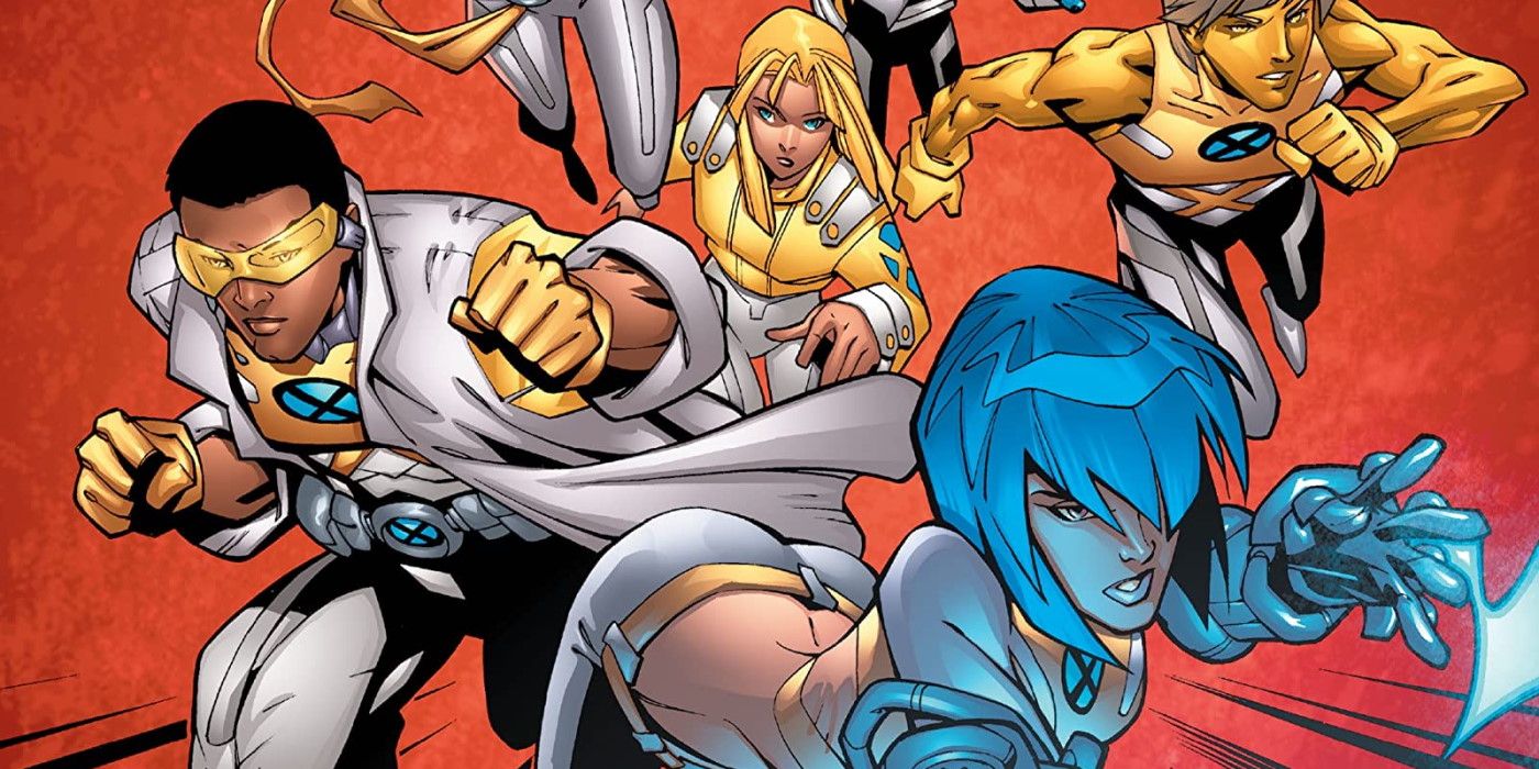An image of the New X-Men running together in the Marvel comics