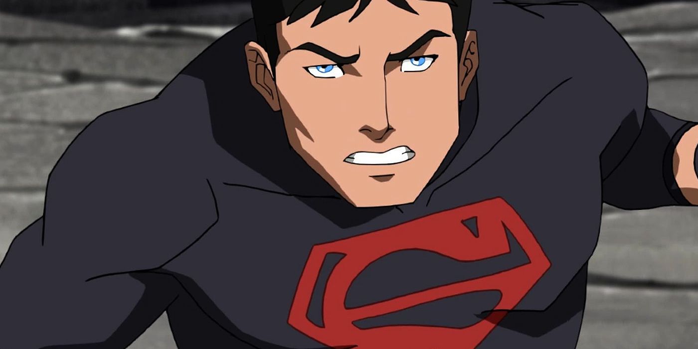Superboy grunts in rage and throws a punch